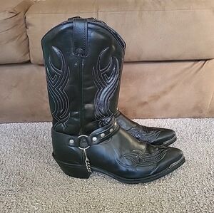 Abilene Sage Western Boots Mens 10.5D Black Pointed Toe Studded Harness Cowboy
